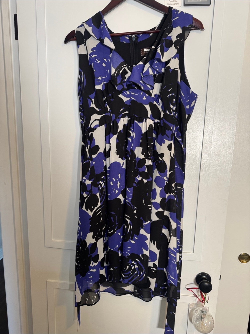 EUC Trulli Sleeveless Putple and Black Floral A-Line Dress Bow 14/XL